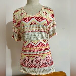 Chico’s V-neck geometric print top, colorful & vibrant, size 2 Chico’s or Large